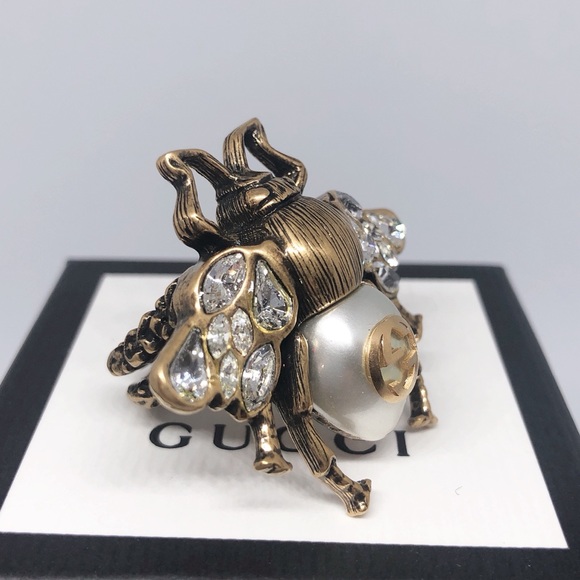 NWW Gucci Bee Ring with Crystals and Pearl XS (US size 5.25), M (US size 7.5) - Picture 8 of 16